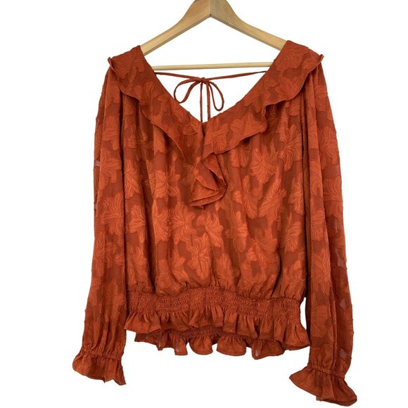 Anthropologie Orange Ruffled Double V-Neck Blouse XL RH10462 EUC Smock - Picture 7 of 9